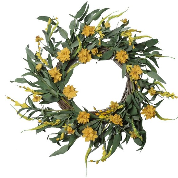 NEO L'ARTES 22" Summer Yellow Daisy & Leaves Wreath for Front Door NEW IN BOX!! - Picture 2 of 6